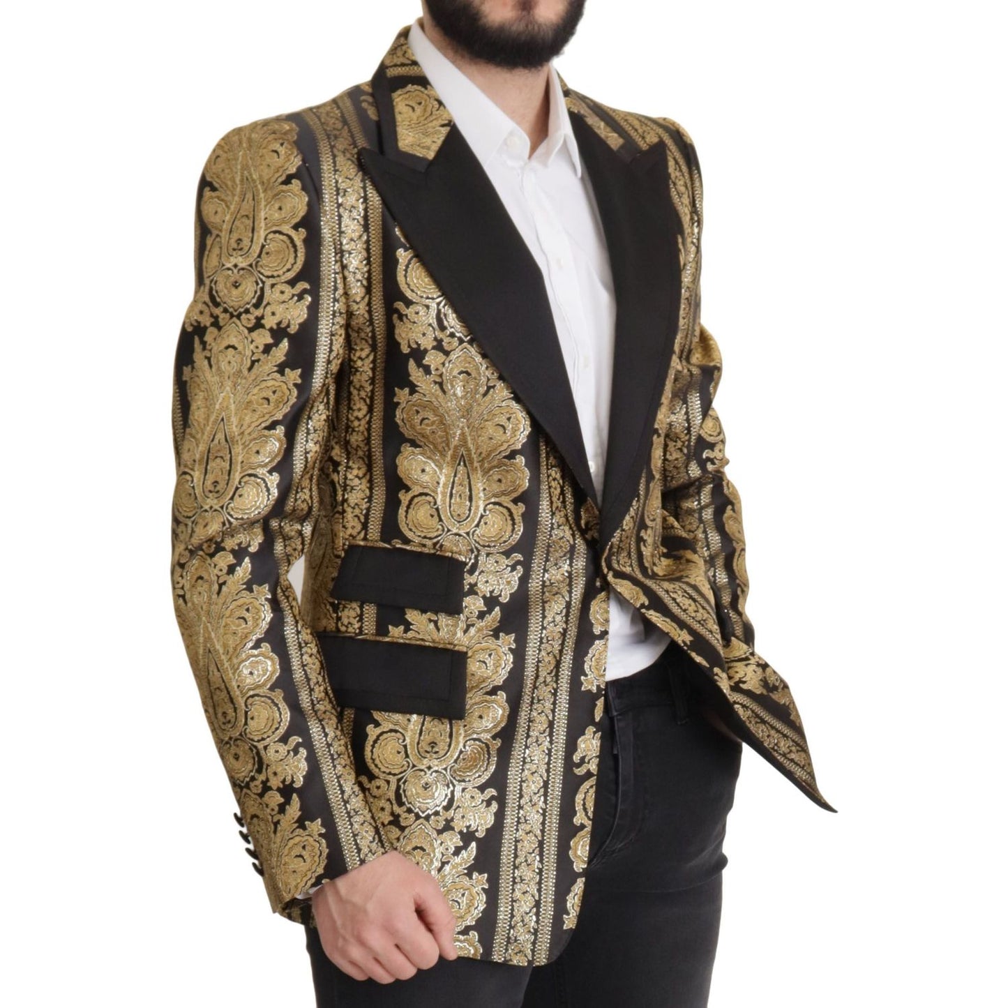 Dolce & Gabbana Black Gold Jacquard Single Breasted Blazer JKT3384- 54