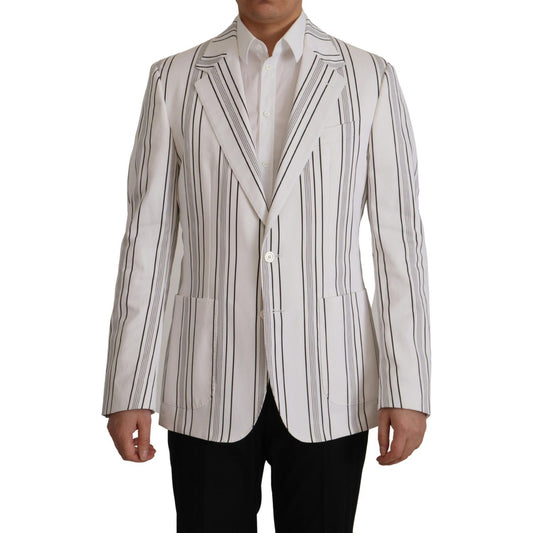 Dolce & Gabbana White Stripes Cotton Single Breasted Blazer JKT3387-44