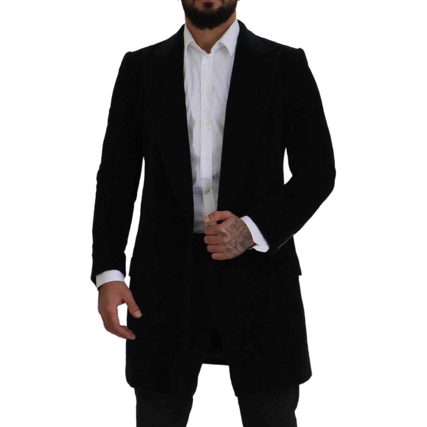 Dolce & Gabbana Black Cotton Cardigan Long Coat Men Jacket JKT3392- 46