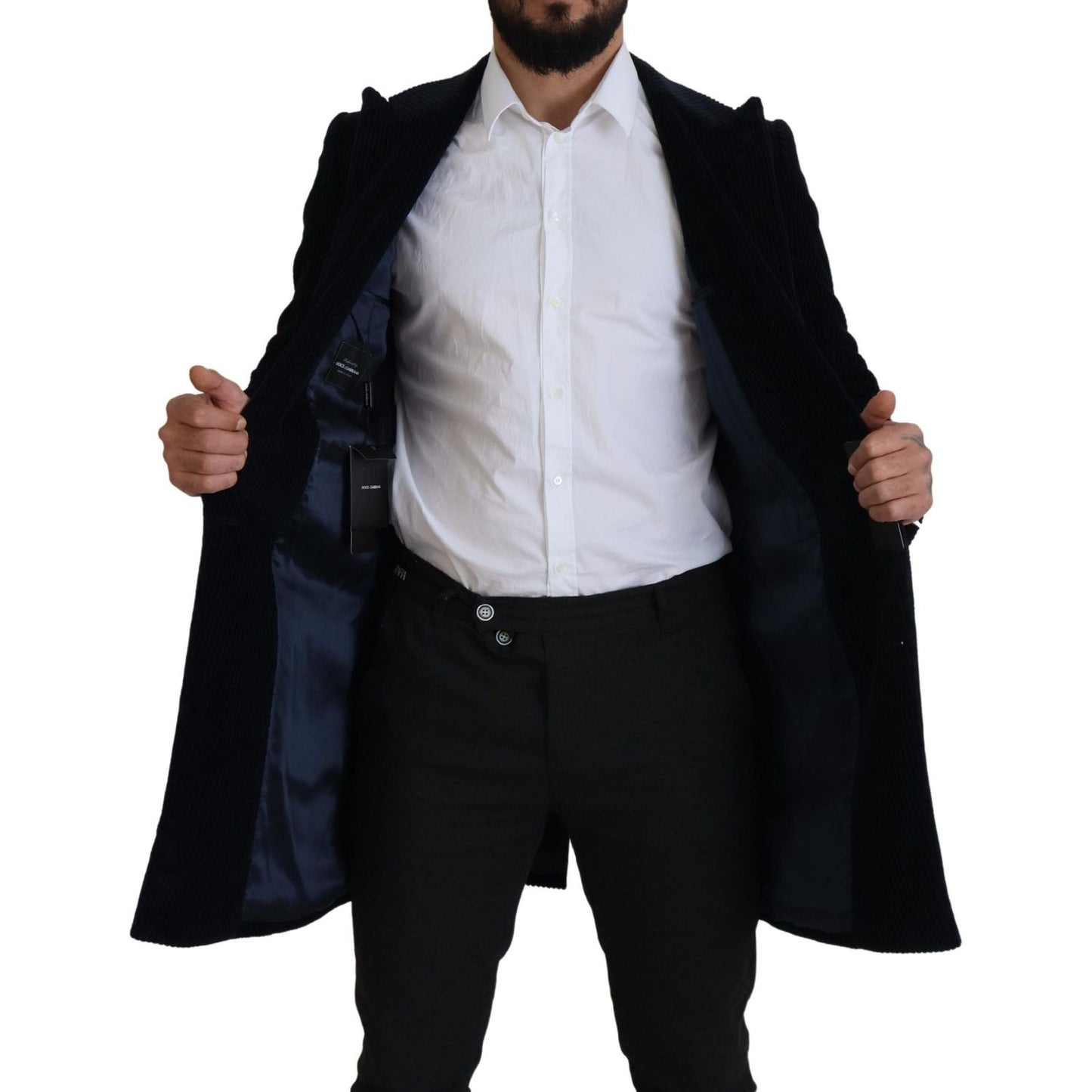 Dolce & Gabbana Black Cotton Cardigan Long Coat Men Jacket JKT3392- 46