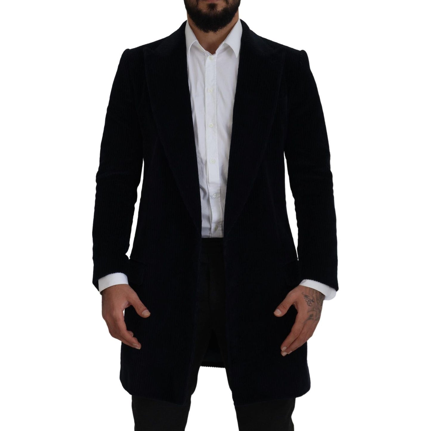 Dolce & Gabbana Black Cotton Cardigan Long Coat Men Jacket JKT3392- 46