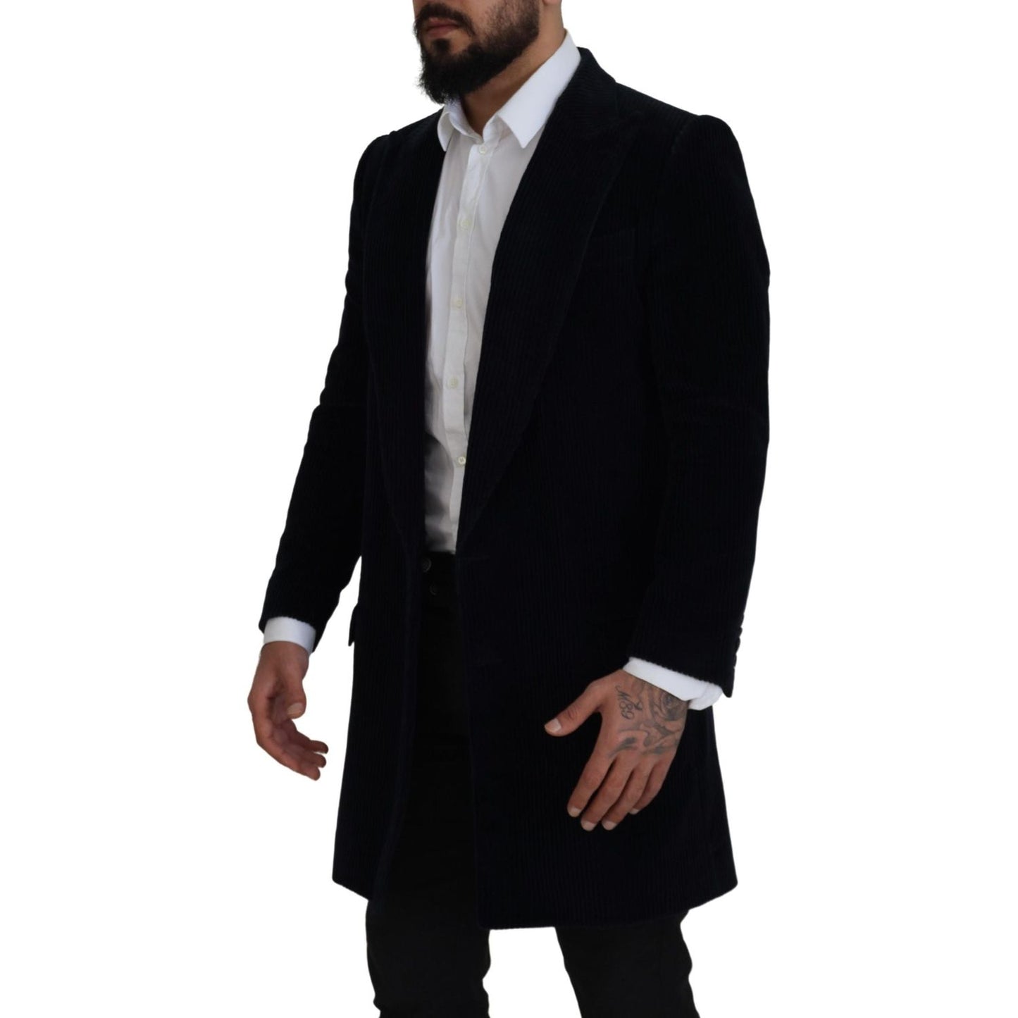 Dolce & Gabbana Black Cotton Cardigan Long Coat Men Jacket JKT3392- 46