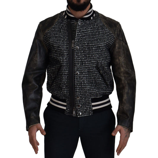 Dolce & Gabbana Black Houndstooth Polyester Bomber Jacket JKT3333- 52