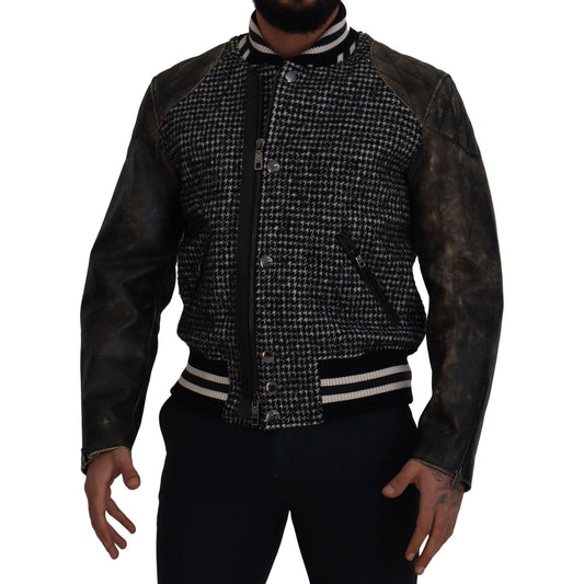 Dolce & Gabbana Black Houndstooth Polyester Bomber Jacket JKT3333- 52