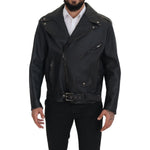 Dolce & Gabbana Black Leather Biker Coat Zipper Jacket JKT3334- 46