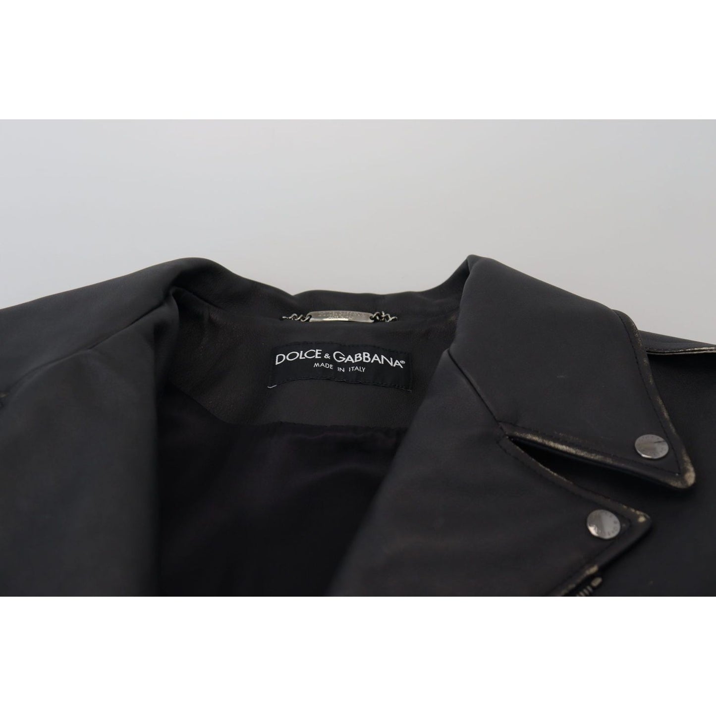 Dolce & Gabbana Black Leather Biker Coat Zipper Jacket JKT3334- 46