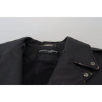 Dolce & Gabbana Black Leather Biker Coat Zipper Jacket JKT3334- 46
