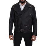Dolce & Gabbana Black Leather Biker Coat Zipper Jacket JKT3334- 46