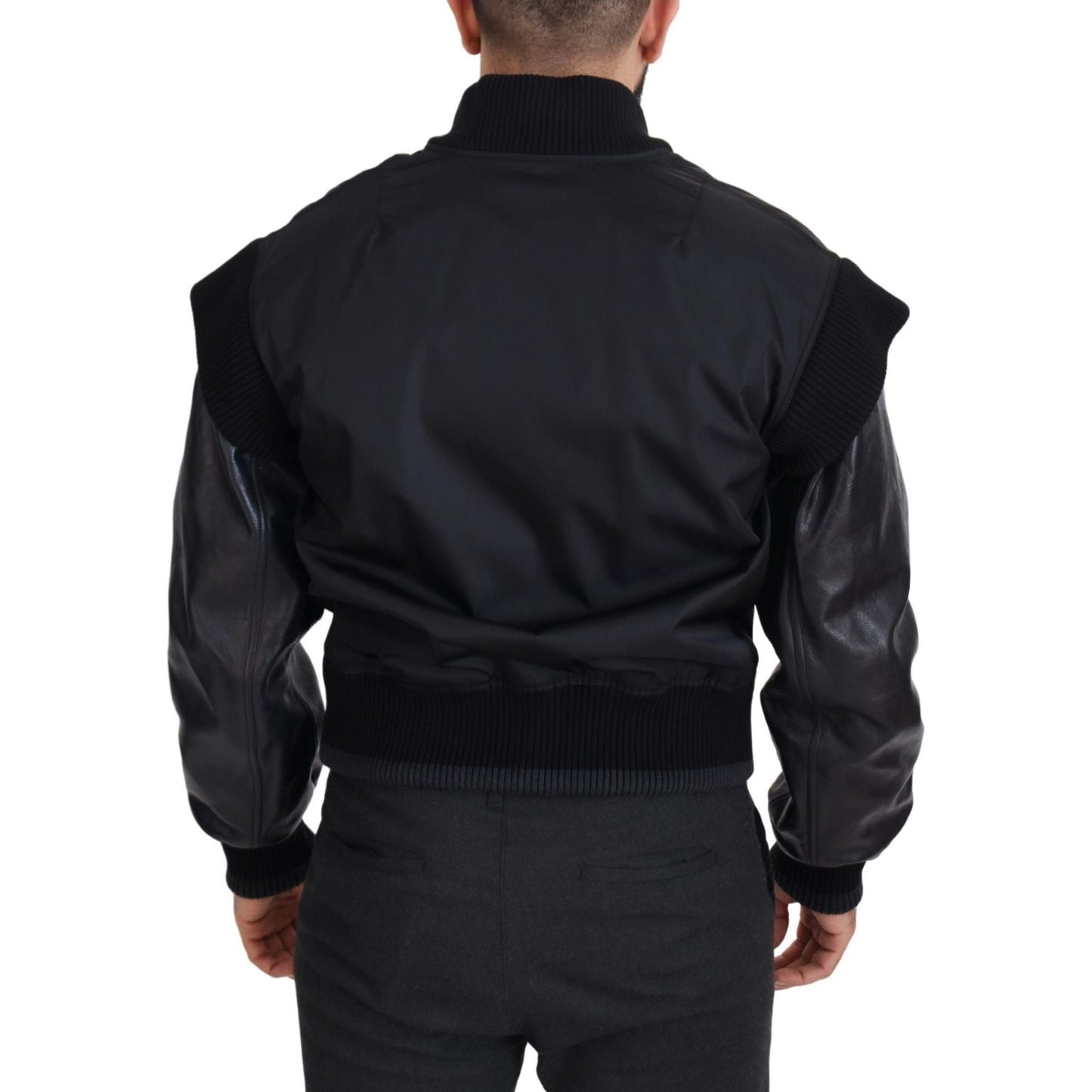 Dolce & Gabbana Black Nylon Crystals Coat Buttons Jacket JKT3335-46