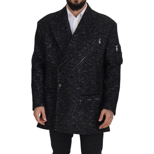 Dolce & Gabbana Black Wool Double Breasted Coat Men Jacket JKT3342- 52