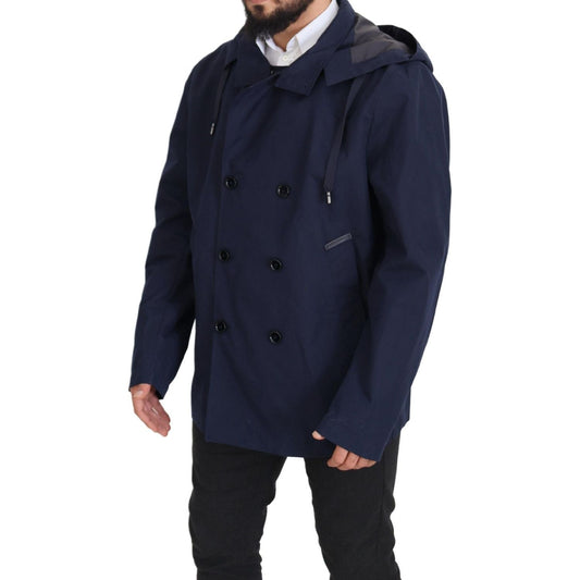 Dolce & Gabbana Blue Hooded Double Breasted Coat Jacket JKT3345- 58