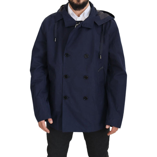 Dolce & Gabbana Blue Hooded Double Breasted Coat Jacket JKT3345- 58