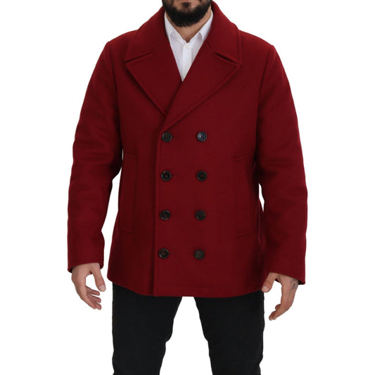 Dolce & Gabbana Red Wool Double Breasted Coat Jacket JKT3348- 52