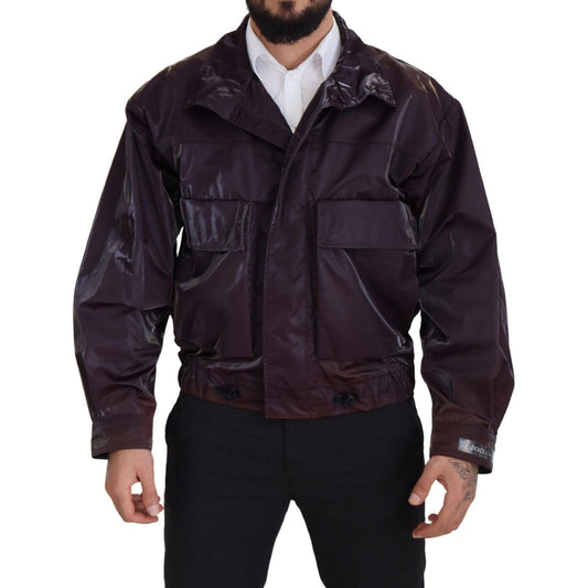 Dolce & Gabbana Purple Nylon Collared Biker Coat Jacket JKT3355- XS