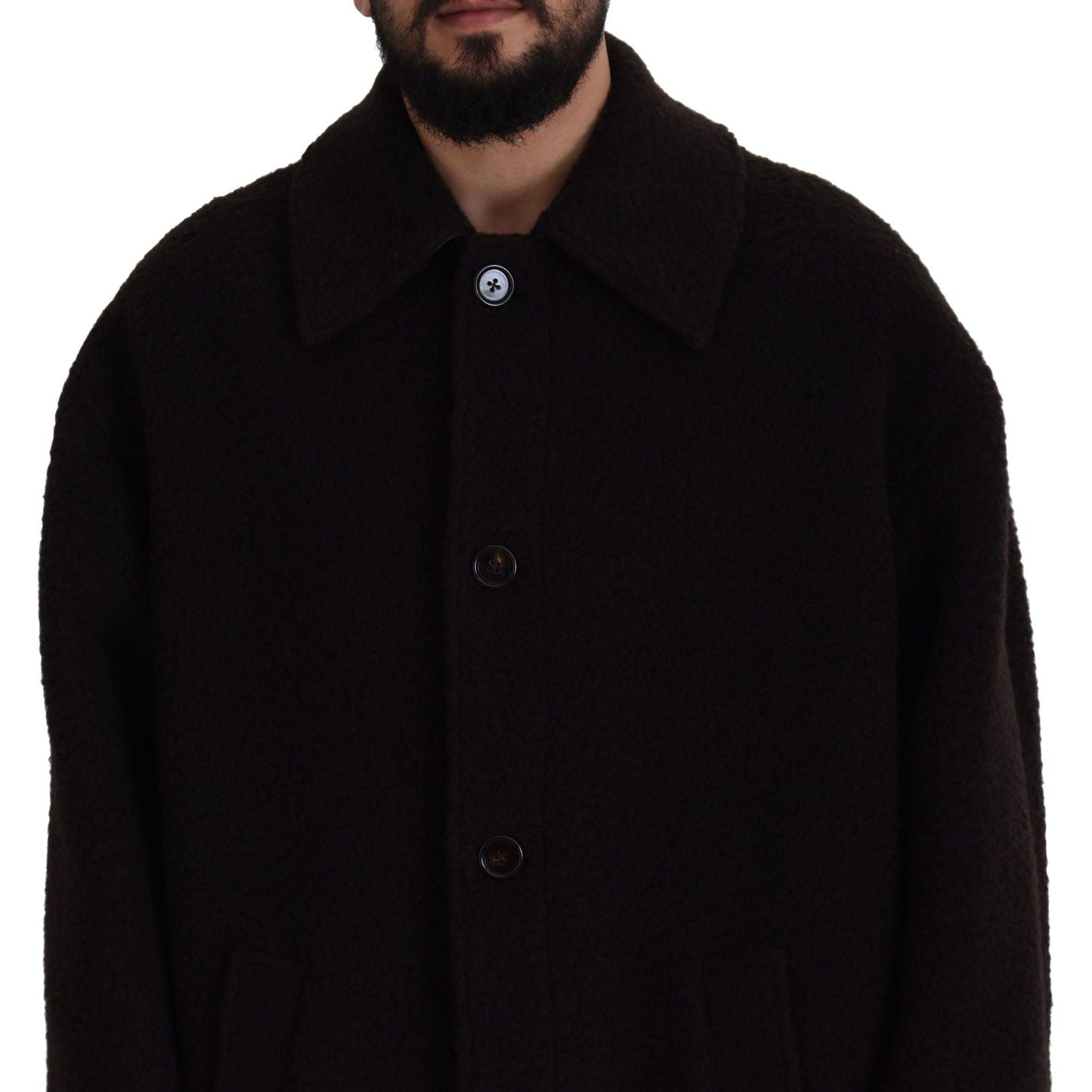 Dolce & Gabbana Black Alpaca Button Down Trench Coat Jacket JKT3372 - 54