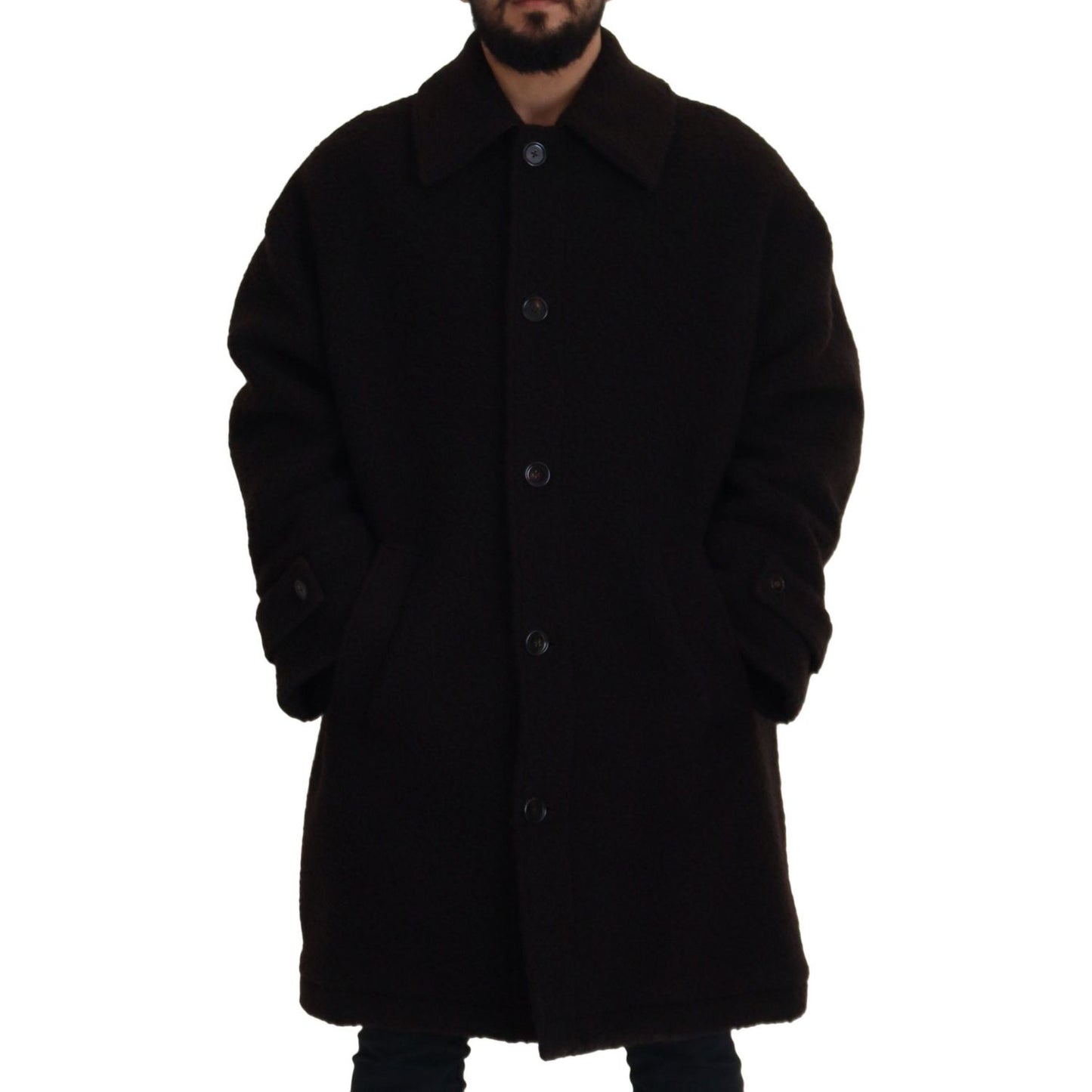 Dolce & Gabbana Black Alpaca Button Down Trench Coat Jacket JKT3372 - 54