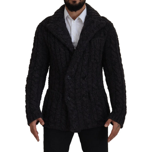 Dolce & Gabbana Black Wool Knit Double Breasted Coat Jacket JKT3413-46