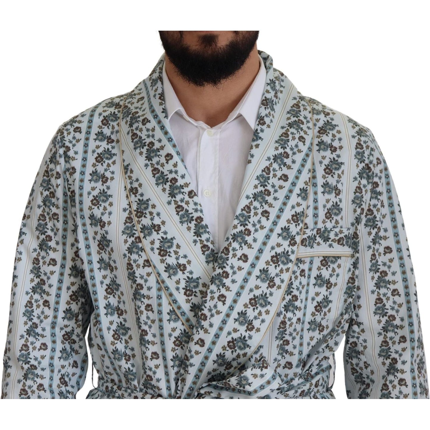 Dolce & Gabbana Blue Floral Cotton Robe Coat Jacket JKT3419 -48