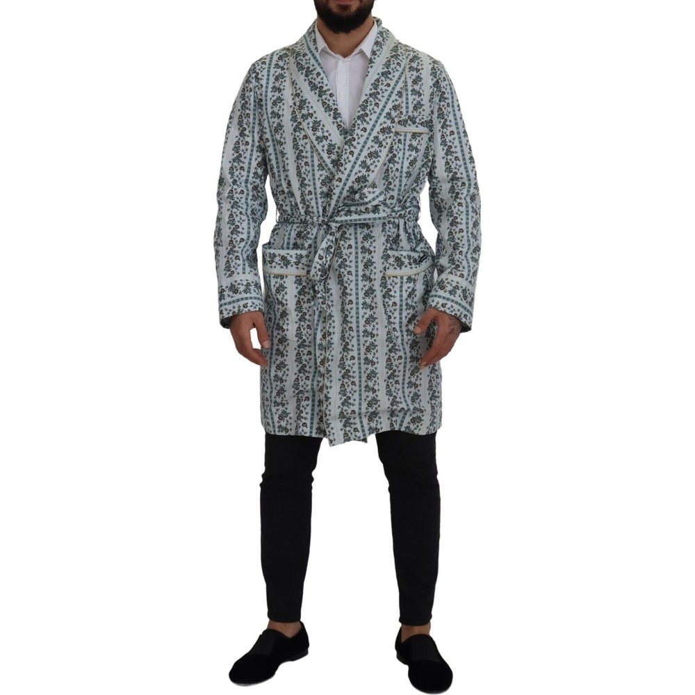 Dolce & Gabbana Blue Floral Cotton Robe Coat Jacket JKT3419 -48