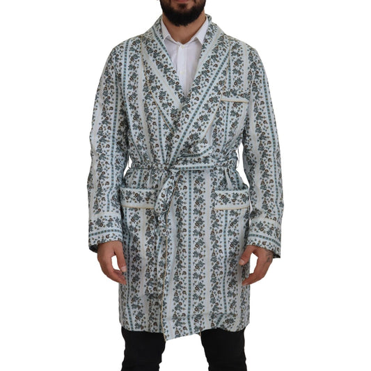Dolce & Gabbana Blue Floral Cotton Robe Coat Jacket JKT3419 -48