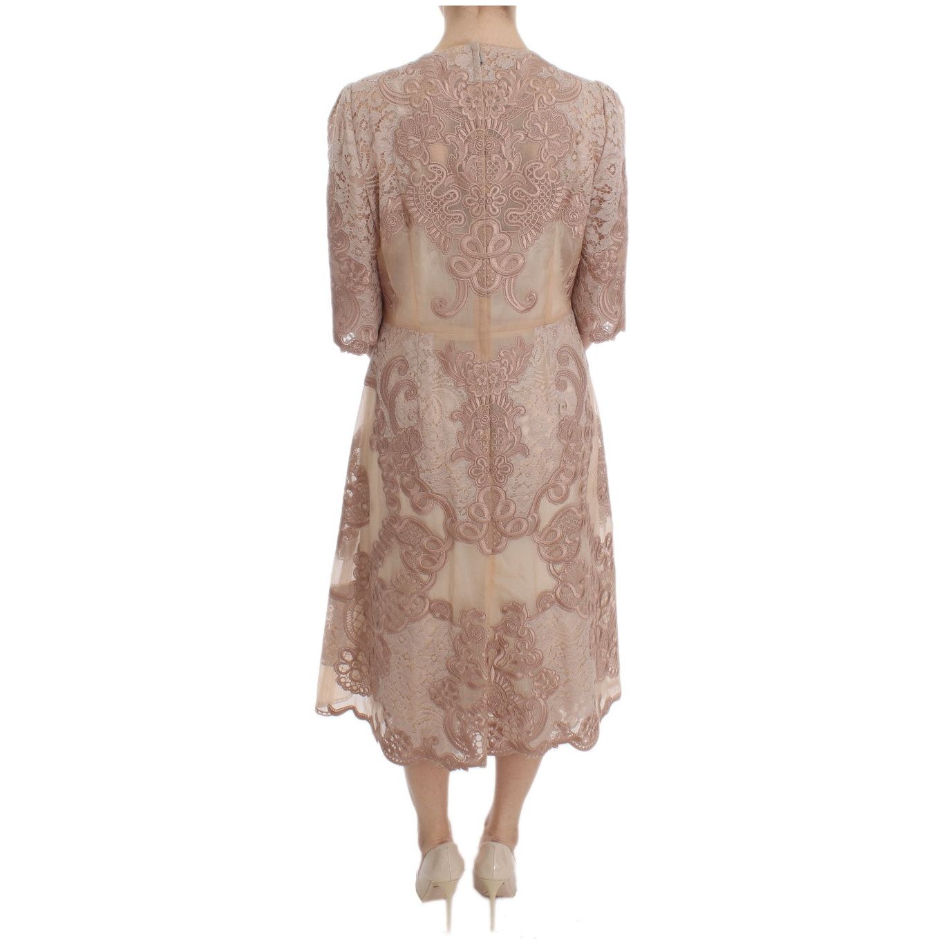 Dolce & Gabbana Pink Silk Lace Ricamo Shift Gown Dress DRE10065-1