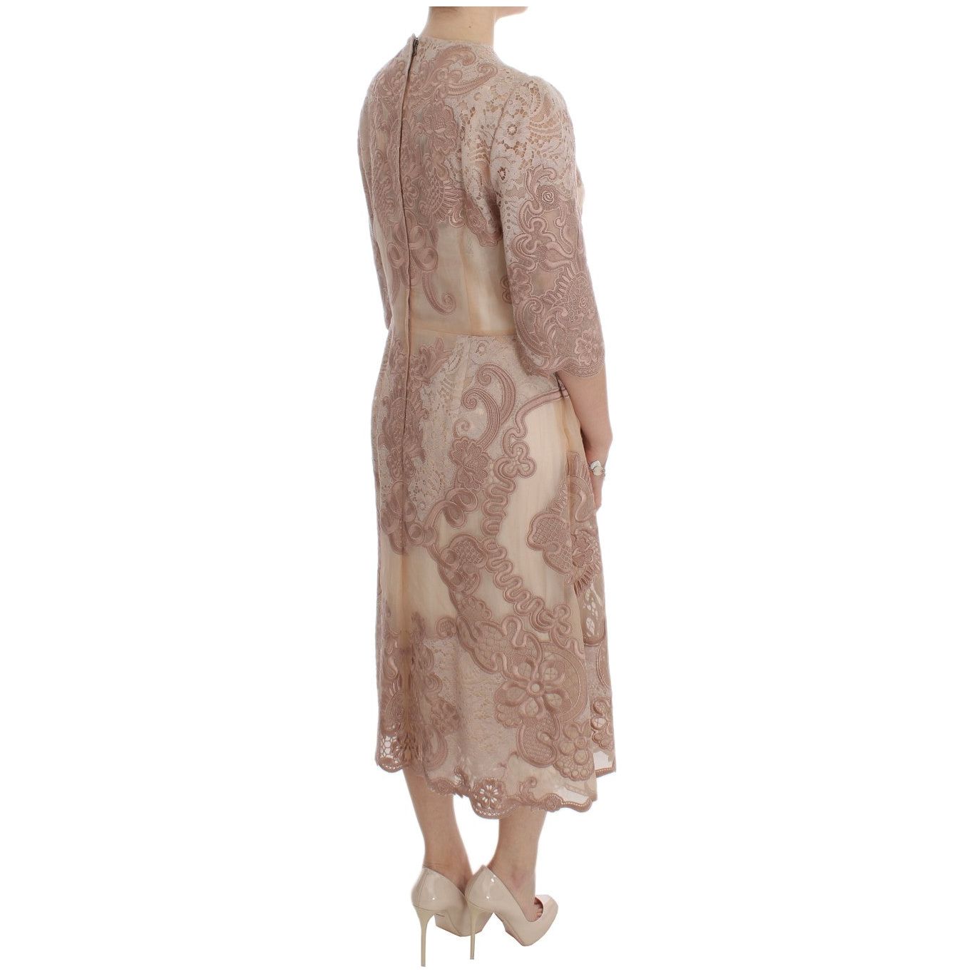 Dolce & Gabbana Pink Silk Lace Ricamo Shift Gown Dress DRE10065-1