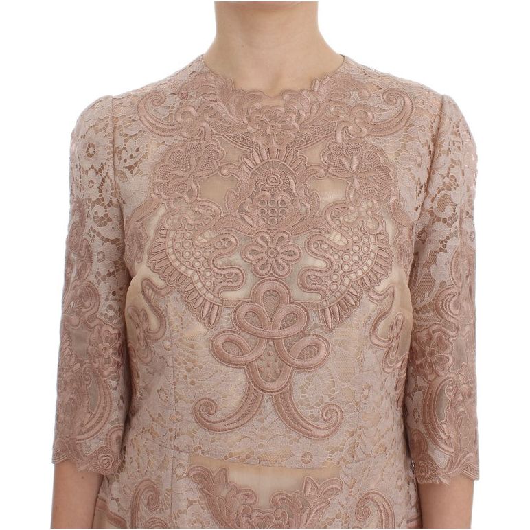 Dolce & Gabbana Pink Silk Lace Ricamo Shift Gown Dress DRE10065-1