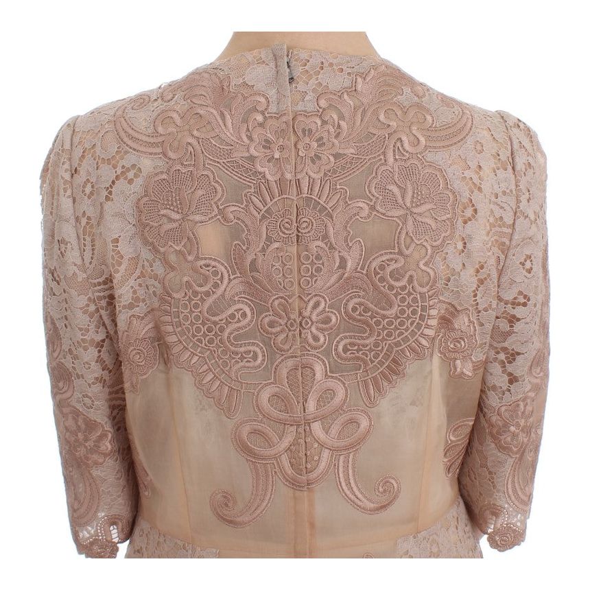 Dolce & Gabbana Pink Silk Lace Ricamo Shift Gown Dress DRE10065-1