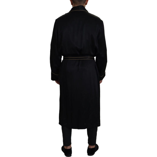 Dolce & Gabbana Black 100% Silk Robe Coat Wrap Jacket JKT3421 -50