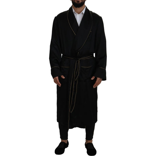 Dolce & Gabbana Black 100% Silk Robe Coat Wrap Jacket JKT3421 -50