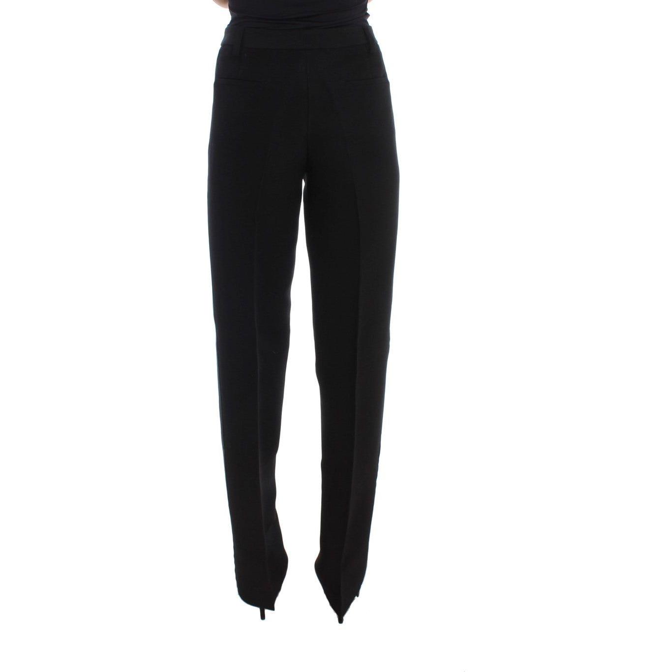 Ermanno Scervino Black Striped Cotton Blend Wide Legs Pants