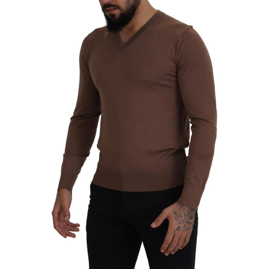 Dolce & Gabbana Brown Wool Men V-neck Pullover Sweater TSH7517- 39