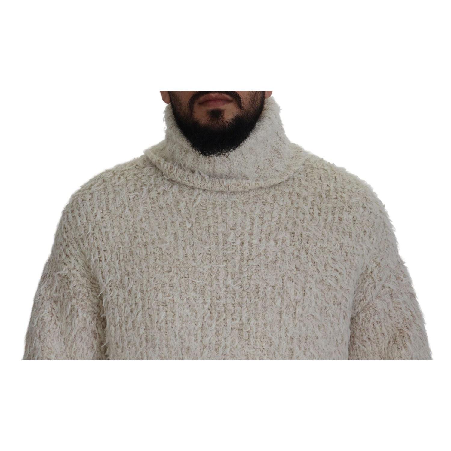 Dolce & Gabbana Cream Wool Knit Turtleneck Pullover Sweater
