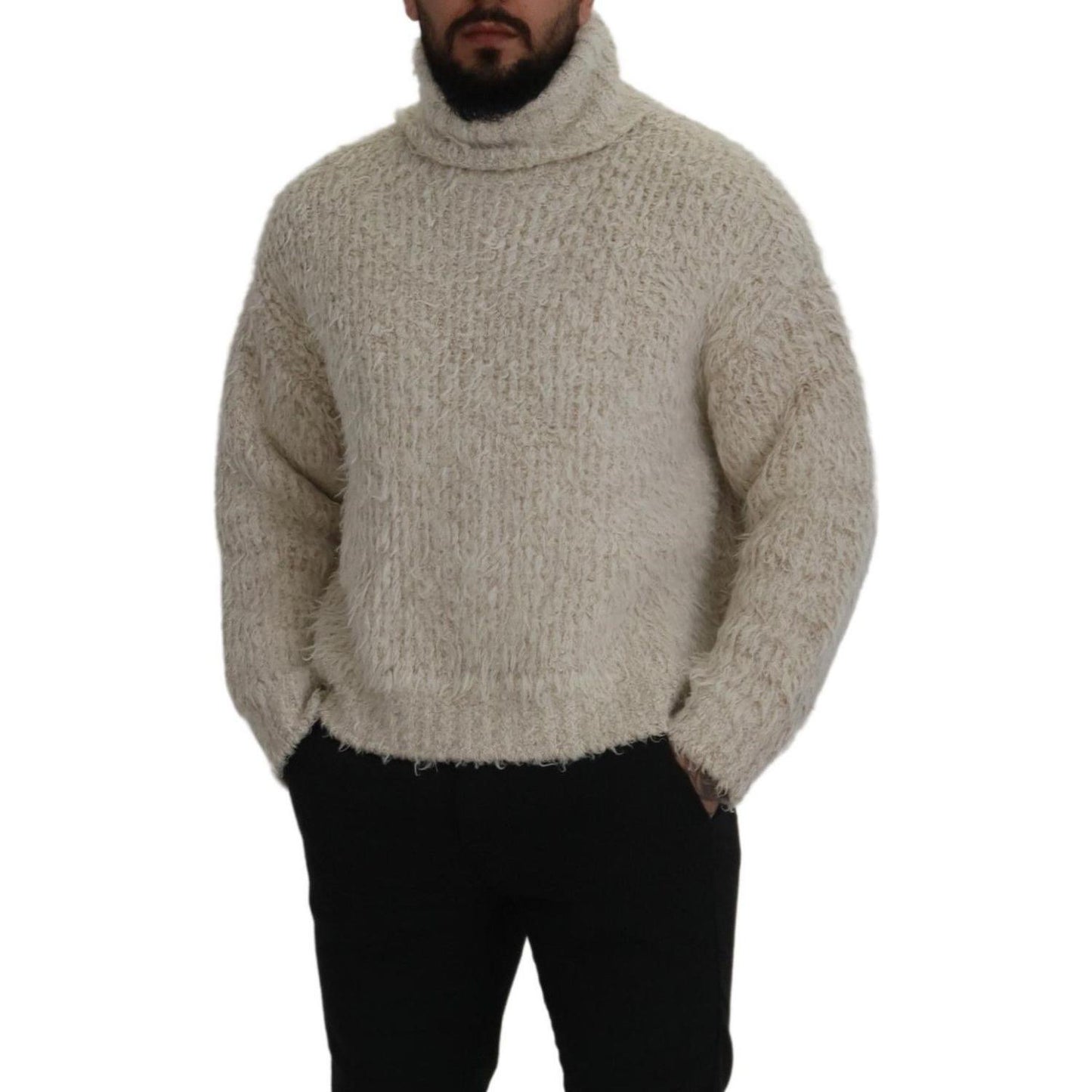 Dolce & Gabbana Cream Wool Knit Turtleneck Pullover Sweater TSH7901- 46