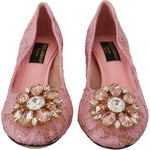 Dolce & Gabbana Pink Taormina Lace Crystal Pumps Pastel Shoes LA10072- 35.5