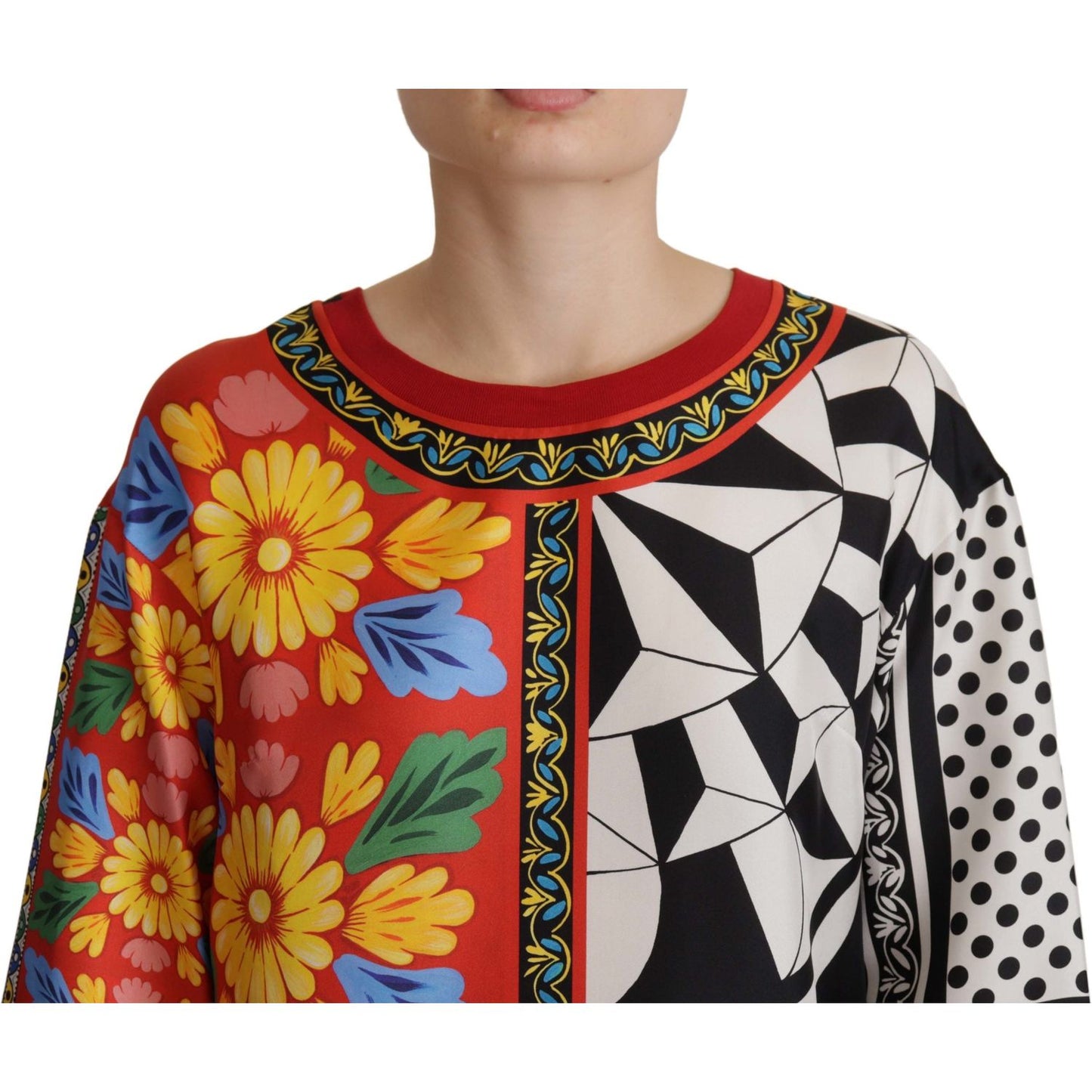 Dolce & Gabbana Multicolor Printed Baroque Loose Long Sleeve TSH7810 - 38