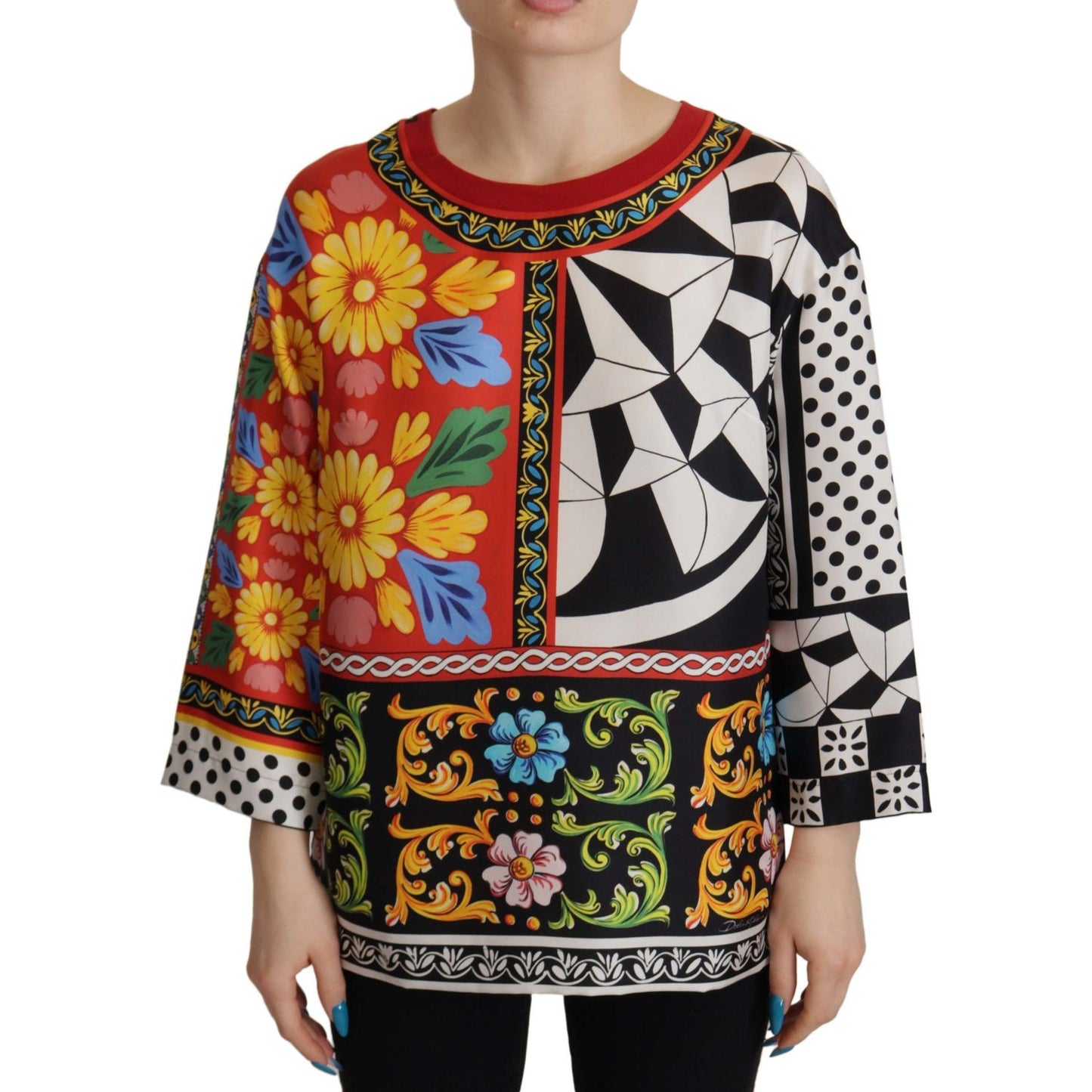 Dolce & Gabbana Multicolor Printed Baroque Loose Long Sleeve TSH7810 - 38
