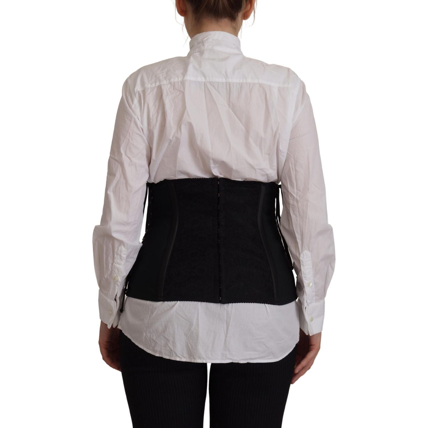 Dolce & Gabbana Black Corset Belt Stretch Waist Strap Top