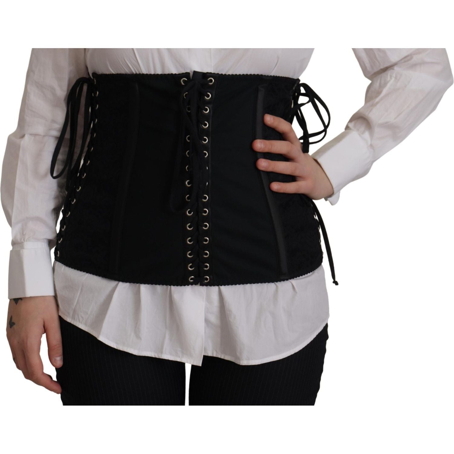 Dolce & Gabbana Black Corset Belt Stretch Waist Strap Top