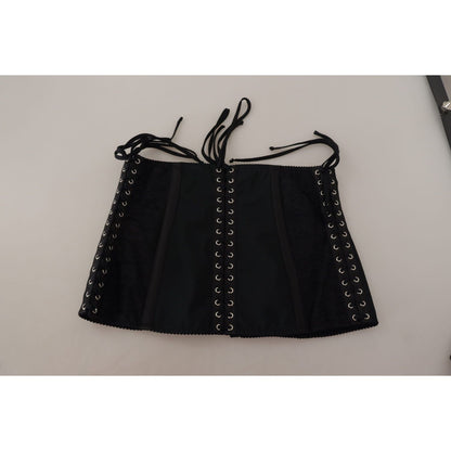 Dolce & Gabbana Black Corset Belt Stretch Waist Strap Top