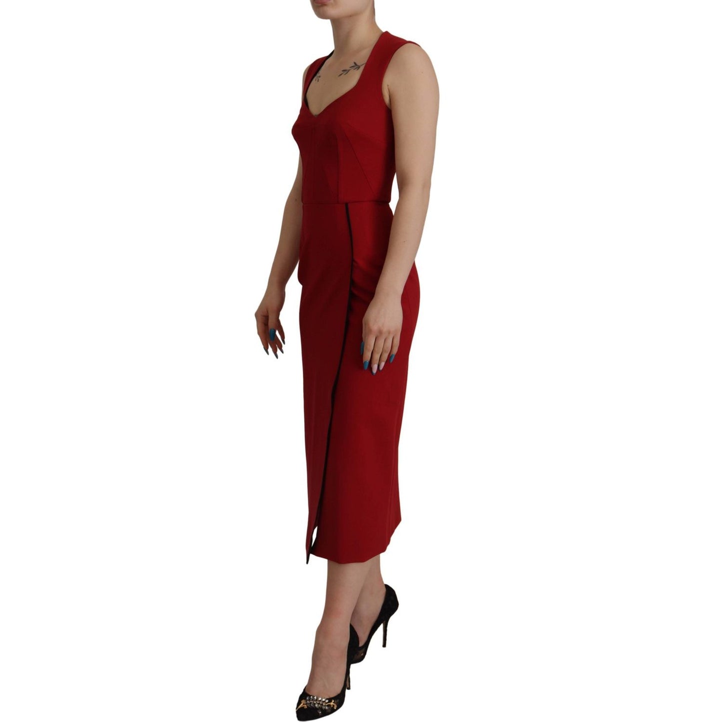Dolce & Gabbana Red Sweetheart Neck Bodycon Midi Dress DR28778 - 36