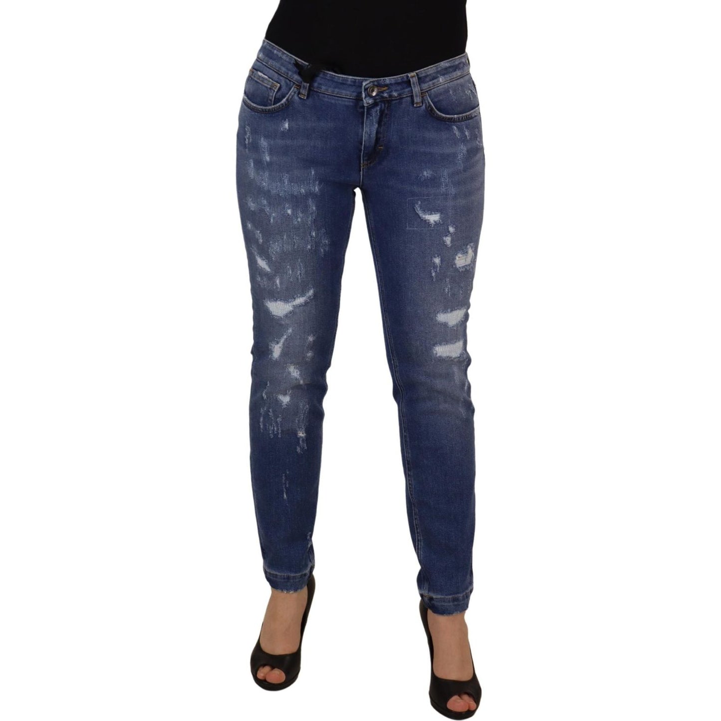 Dolce & Gabbana Blue Washed Cotton Skinny Low Waist Denim Jeans PAN73109- 44