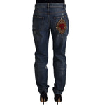 Dolce & Gabbana Blue Denim Baroque Heart Logo Patch Pants Jeans PAN73048 - 38