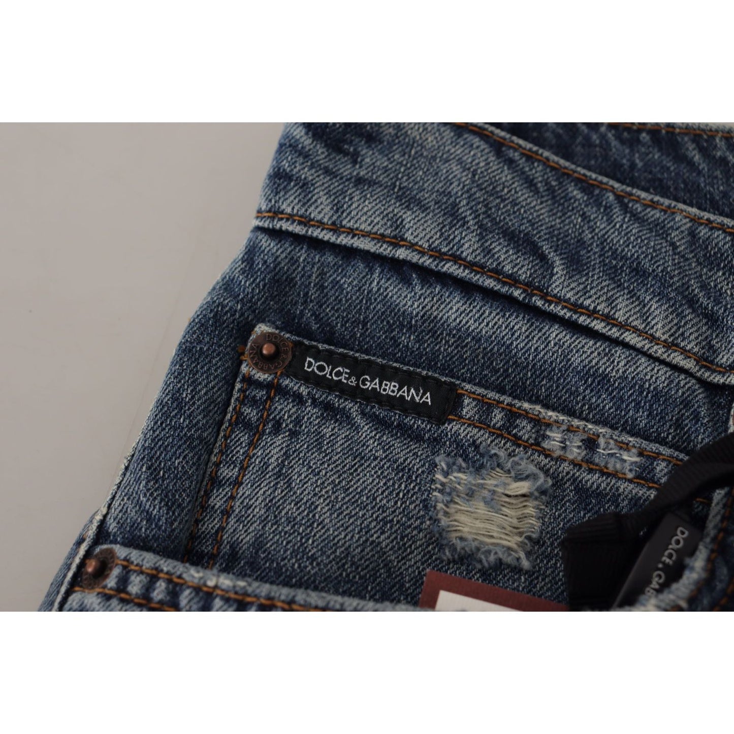 Dolce & Gabbana Blue Denim Baroque Heart Logo Patch Pants Jeans PAN73048 - 38
