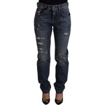 Dolce & Gabbana Blue Denim Baroque Heart Logo Patch Pants Jeans PAN73048 - 38