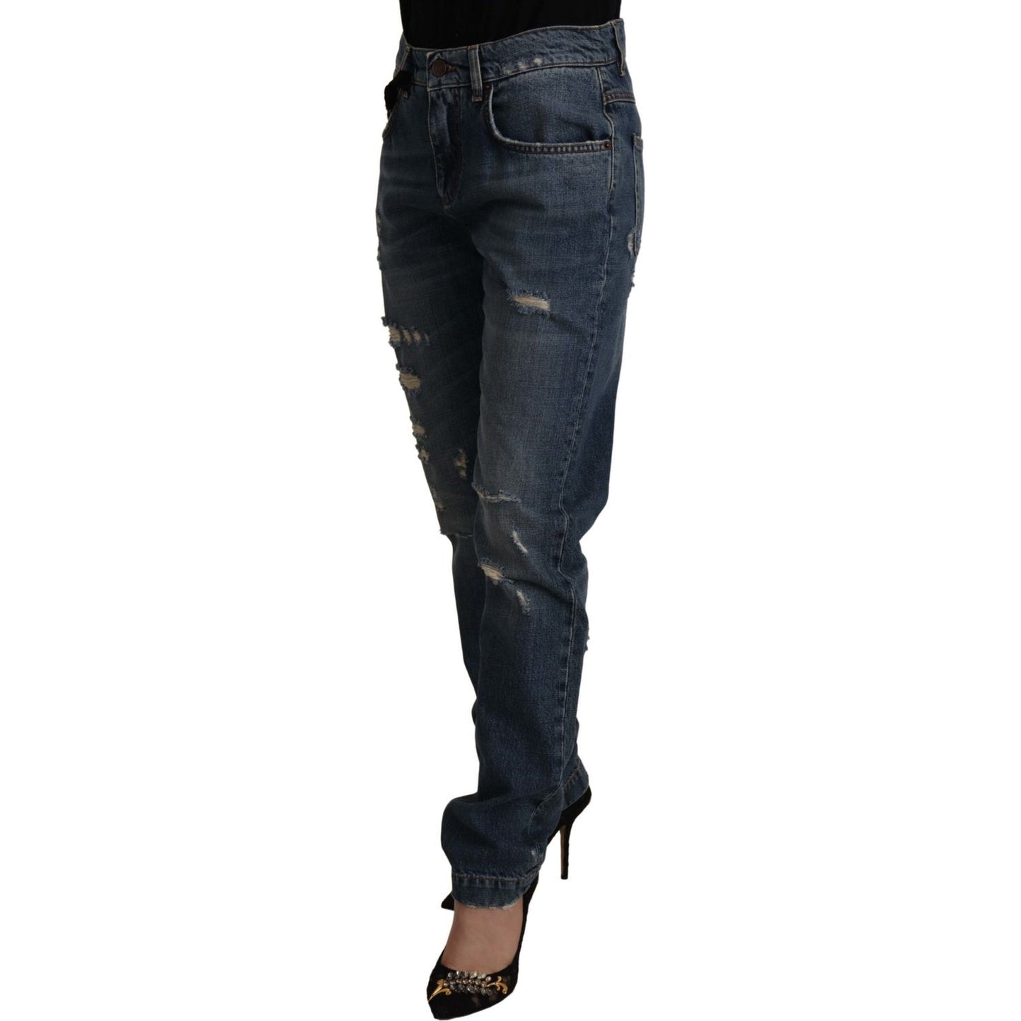 Dolce & Gabbana Blue Denim Baroque Heart Logo Patch Pants Jeans PAN73048 - 38