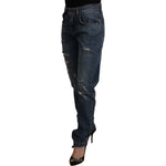 Dolce & Gabbana Blue Denim Baroque Heart Logo Patch Pants Jeans PAN73048 - 38