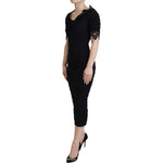 Dolce & Gabbana Black Sheath Midi Bodycon Lace Silk Dress DR28811- 36