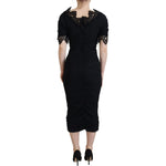 Dolce & Gabbana Black Sheath Midi Bodycon Lace Silk Dress DR28811- 36