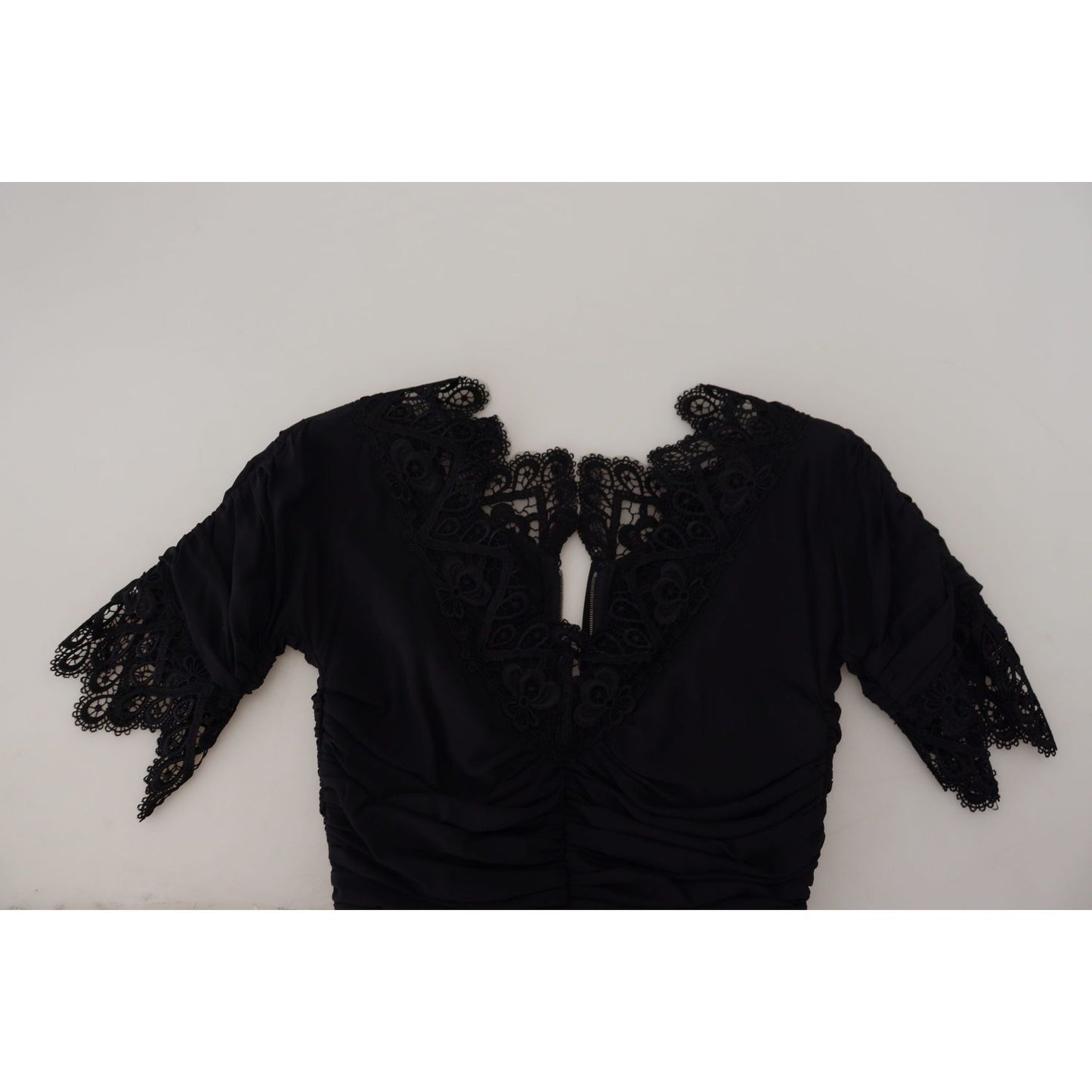 Dolce & Gabbana Black Sheath Midi Bodycon Lace Silk Dress DR28811- 36